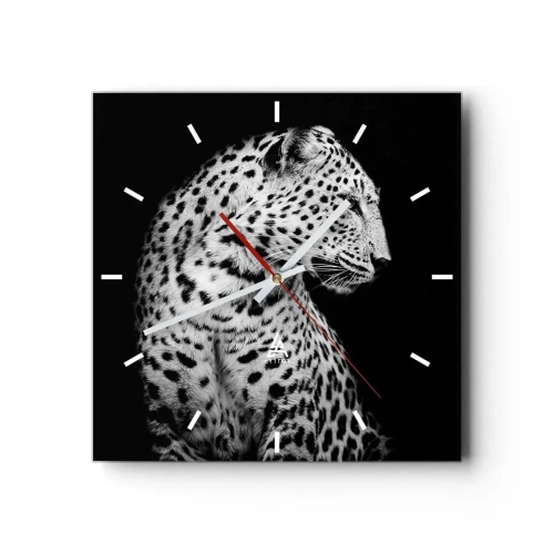 Reloj de pared - Reloj de vidrio - Imagen en blanco y negro de un leopardo sobre un fondo negro. - 30x30cm - El perfil derecho es perfecto - Decoración de pared moderna para salón y dormitorio ARTTOR