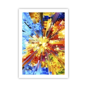 Póster - Una explosión colorida de luz en forma abstracta. - 50x70cm - In medias res - Decoración de pared moderna para salón y dormitorio ARTTOR