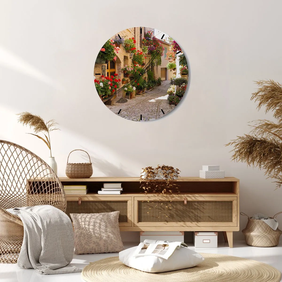 Reloj de pared - Reloj de vidrio - En un torrente de flores - 40x40 cm