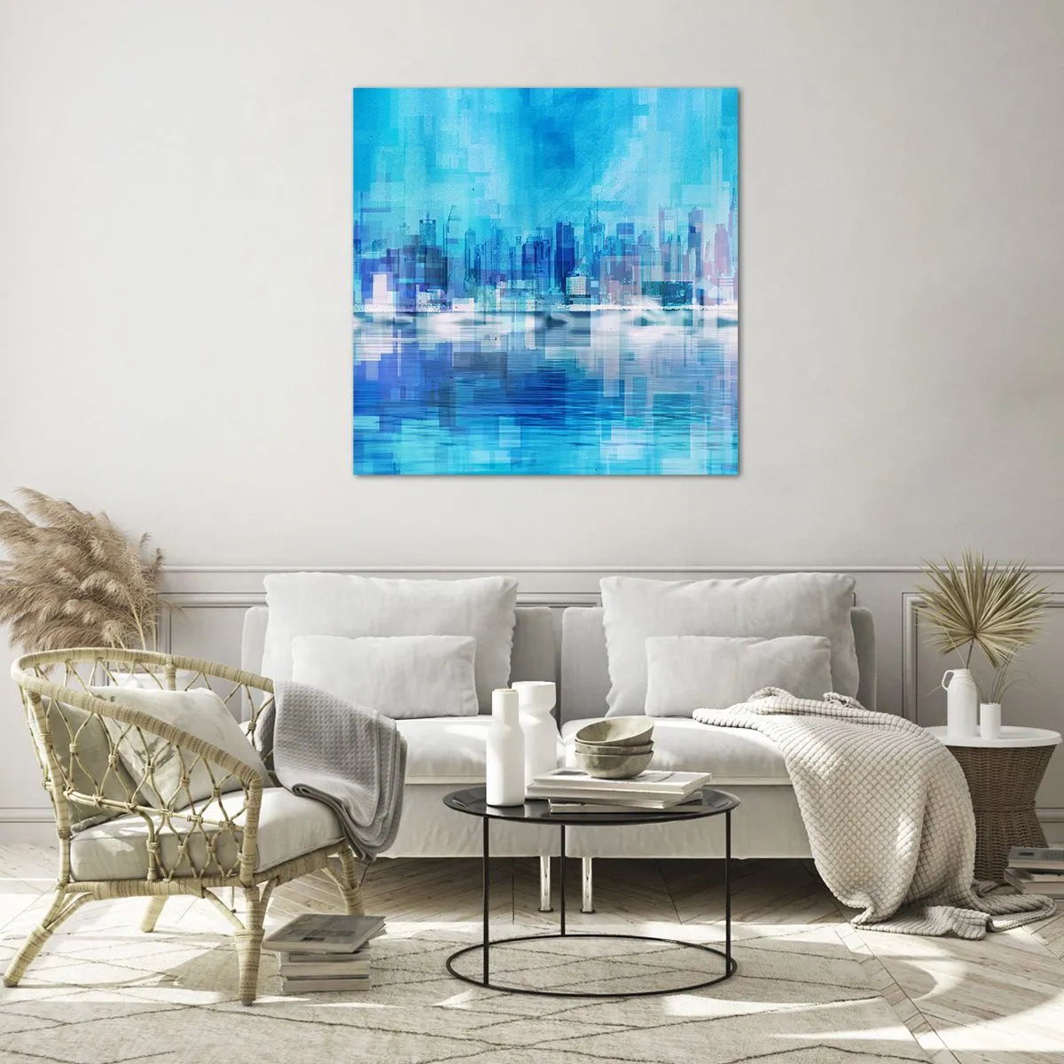 Cuadro sobre vidrio - Impresiones sobre Vidrio - La urbe azul - 40x40 cm