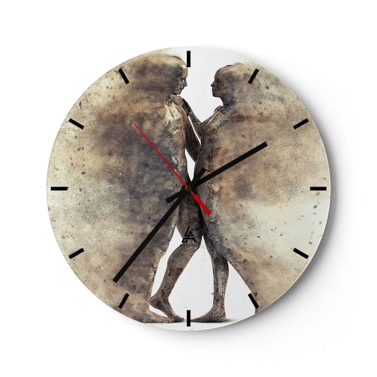 Reloj de pared - Reloj de vidrio - Dos siluetas en estilo abstracto sobre un fondo claro. - 30x30cm - Del polvo resurgieron para amar - Decoración de pared moderna para salón, cocina y dormitorio ARTTOR