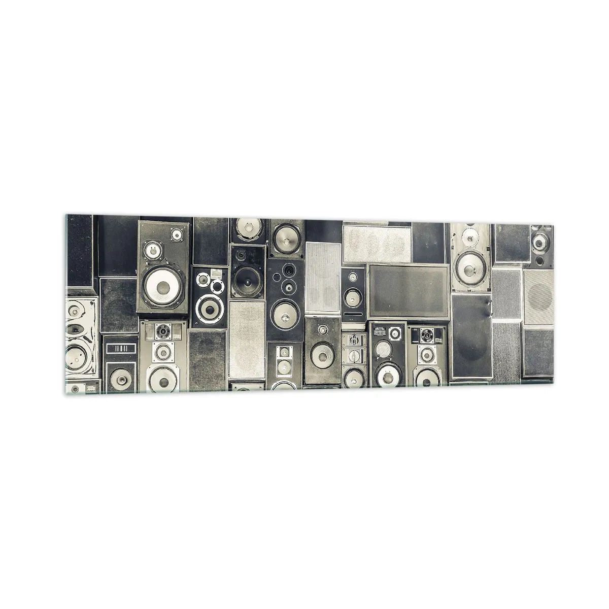 Cuadro sobre vidrio - Impresiones sobre Vidrio - Colección de altavoces de estilo retro - 160x50cm - Y todo fluye - Decoración de pared moderna para salón y dormitorio ARTTOR