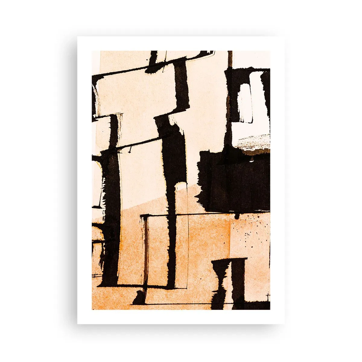 Póster - Una composición abstracta de formas geométricas en tonos beige y negro. - 50x70cm - Aun así hay orden - Decoración de pared moderna para salón y dormitorio ARTTOR