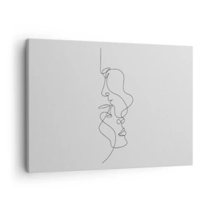 Cuadro sobre lienzo - Impresión de Imagen - Un dibujo minimalista de dos caras en una línea. - 70x50cm - El calor de los deseos lúgubres - Decoración de pared moderna para salón y dormitorio ARTTOR