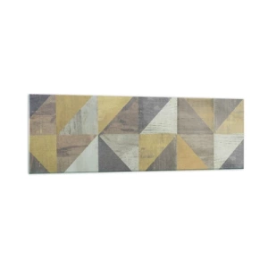 Cuadro sobre vidrio - Impresiones sobre Vidrio - Composición geométrica de triángulos en tonos tierra. - 160x50cm - El arte de los triángulos - Decoración de pared moderna para salón y dormitorio ARTTOR