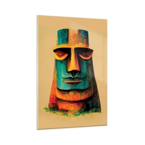 Cuadro sobre vidrio - Impresiones sobre Vidrio - Estatua colorida de la Isla de Pascua - 80x120cm - Escultural, pero simpática - Decoración de pared moderna para salón y dormitorio ARTTOR