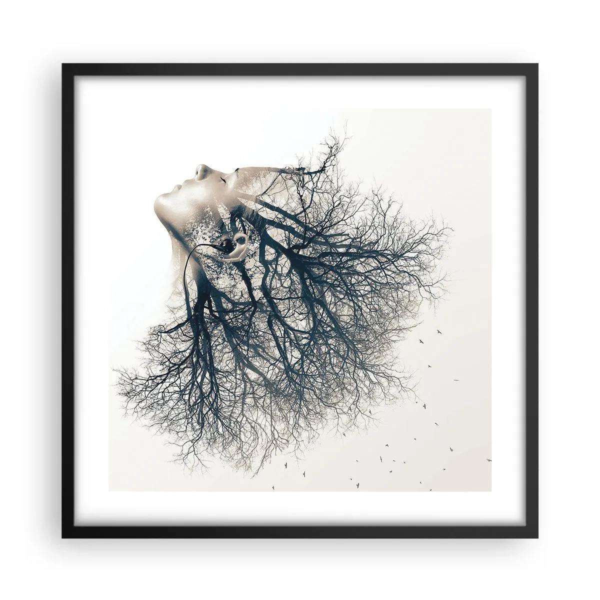 Póster en marco negro - Escuchando el susurro de un árbol - 50x50 cm