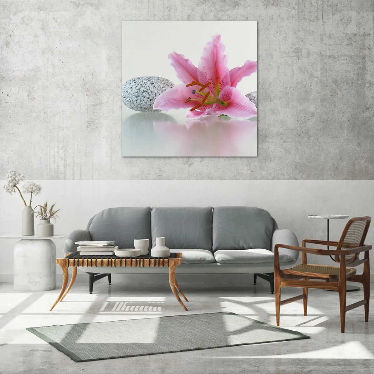 Cuadro sobre vidrio - Impresiones sobre Vidrio - Estudio en rosa, gris y blanco - 30x30 cm