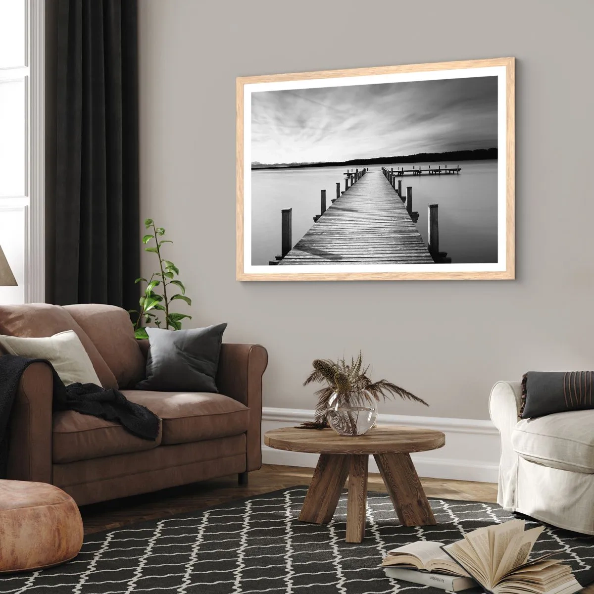 Póster en marco roble claro - En el lago de la paz - 40x30 cm