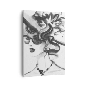 Cuadro sobre lienzo - Impresión de Imagen - Mujer elegante con sombrero en estilo blanco y negro - 50x70cm - Una dama con carácter - Decoración de pared moderna para salón y dormitorio ARTTOR