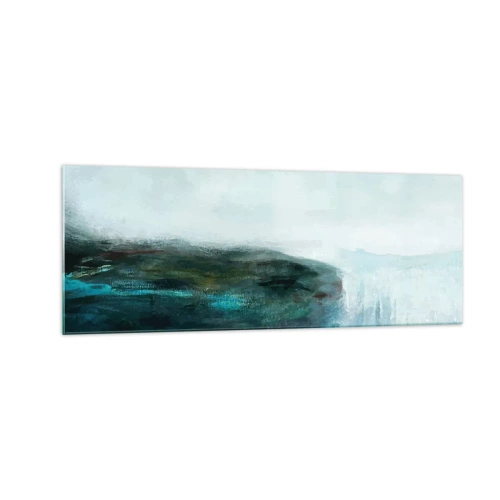 Cuadro sobre vidrio - Impresiones sobre Vidrio - Paisaje abstracto en tonos turquesa y gris. - 140x50cm - Abstracción marina - Decoración de pared moderna para salón y dormitorio ARTTOR