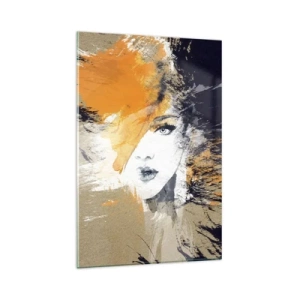 Cuadro sobre vidrio - Impresiones sobre Vidrio - Retrato abstracto de una mujer con colores intensos. - 80x120cm - Y se convierte en luz - Decoración de pared moderna para salón y dormitorio ARTTOR