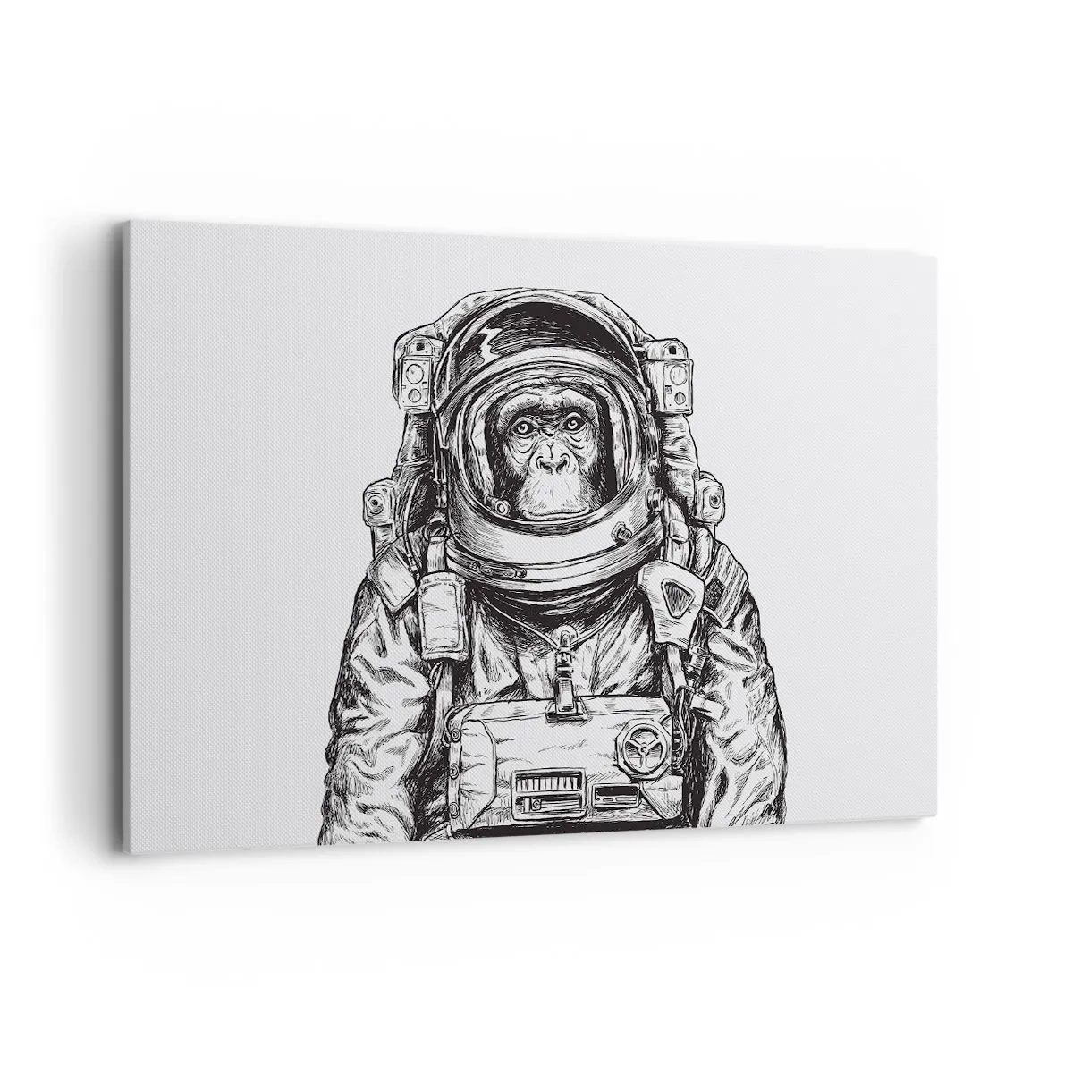 Cuadro sobre lienzo - Impresión de Imagen - Gráfico de un astronauta en un traje espacial con cabeza de mono. - 120x80cm - Evolución alternativa - Decoración de pared moderna para salón y dormitorio ARTTOR