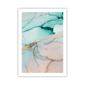 Póster - Una composición abstracta en tonos turquesa y dorado. - 50x70cm - Danza de formas y colores - Decoración de pared moderna para salón y dormitorio ARTTOR