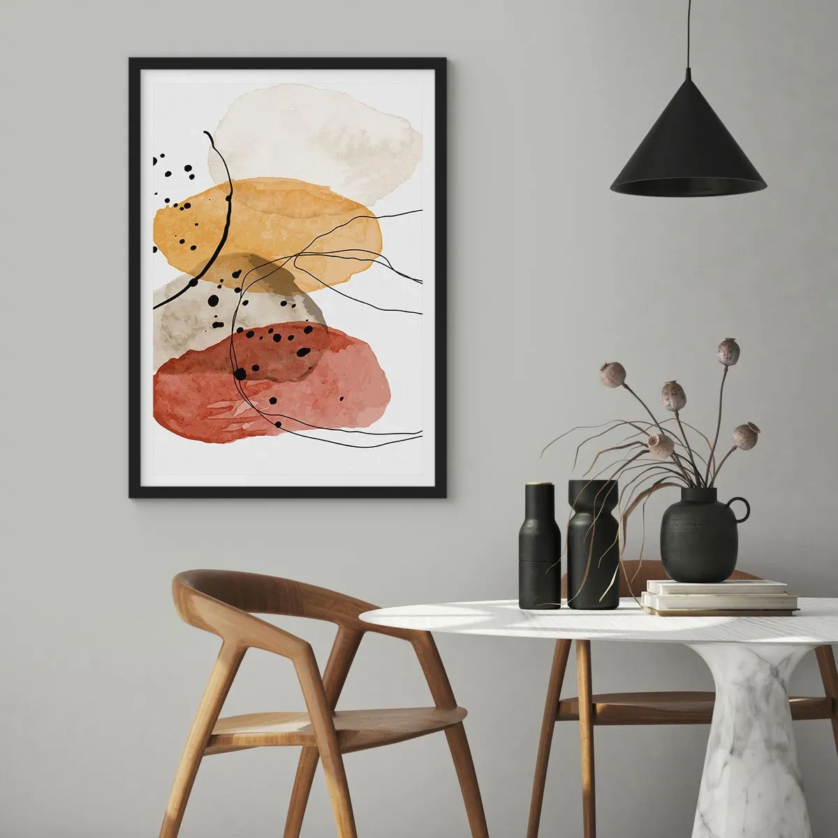 Póster en marco negro - Líneas y transparencias - 50x70 cm