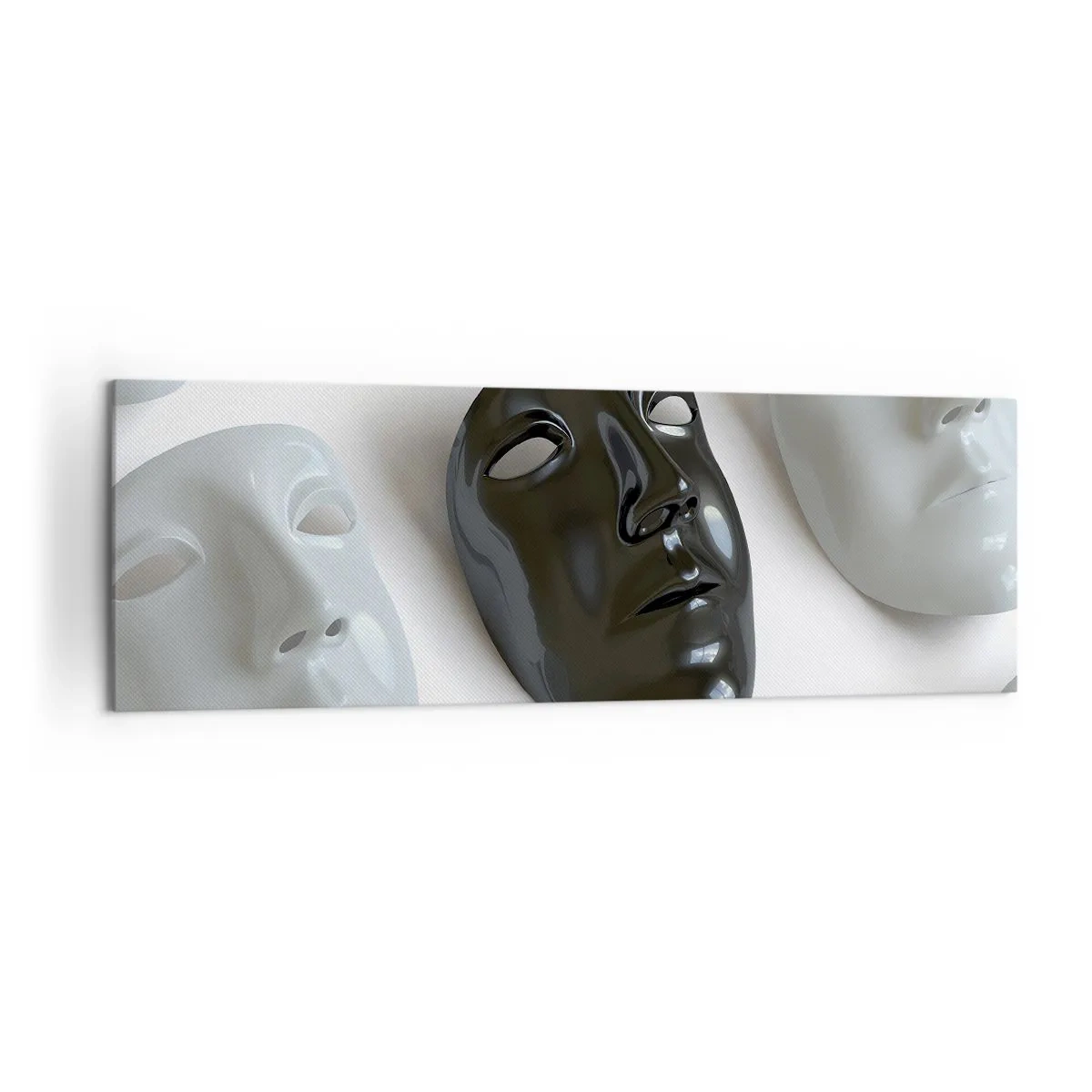 Cuadro sobre lienzo - Impresión de Imagen - Máscaras en blanco y negro sobre un fondo claro - 160x50cm - ¿Cómo destacar? - Decoración de pared moderna para salón y dormitorio ARTTOR