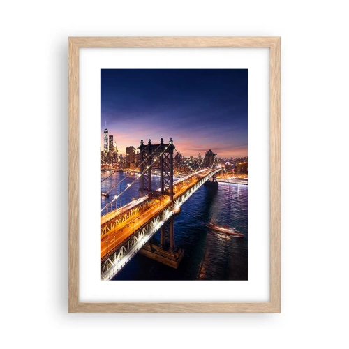 Póster en marco roble claro - Un puente luminoso hacia el corazón de la ciudad - 30x40 cm