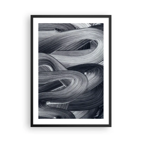 Póster en marco negro - Líneas abstractas en blanco y negro en un tejido armonioso - 50x70cm - La fluidez de la realidad - Decoración de pared moderna para salón y dormitorio ARTTOR