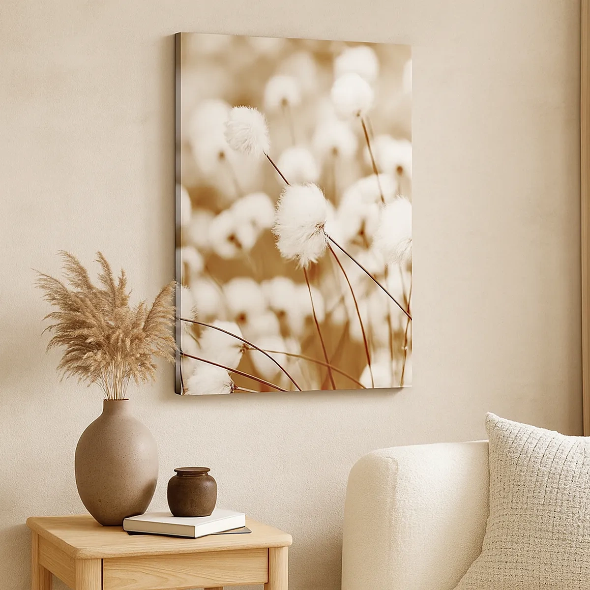 Cuadro sobre lienzo - Impresión de Imagen - Un campo de delicadas plantas en tonos sepia. - 50x70cm - Un mullido colchón - Decoración de pared moderna para salón y dormitorio ARTTOR