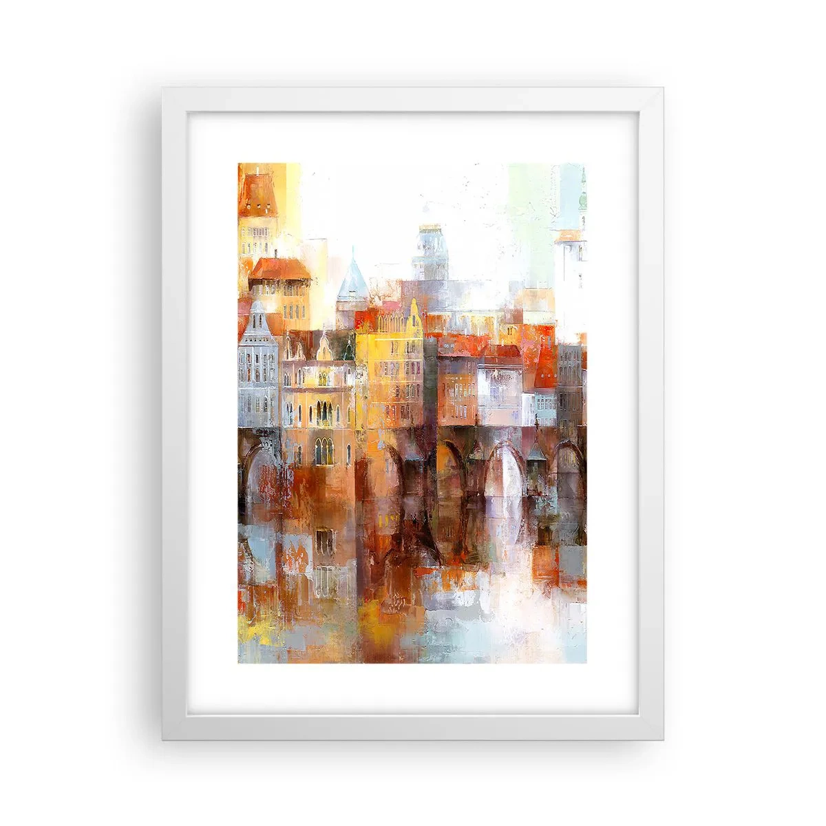 Póster en marco blanco - Puente y ciudad - 30x40 cm