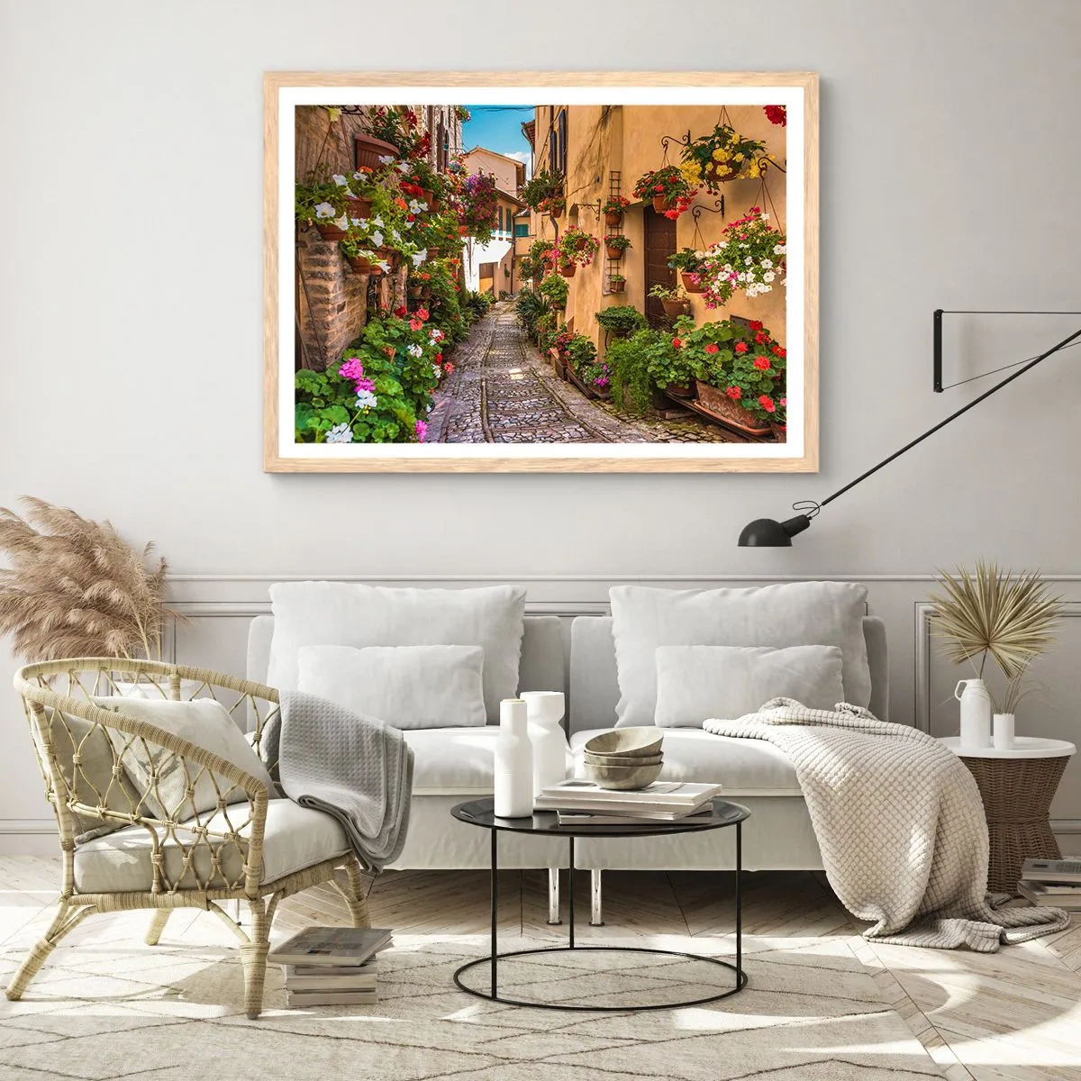 Póster en marco roble claro - Callejón italiano - 100x70 cm