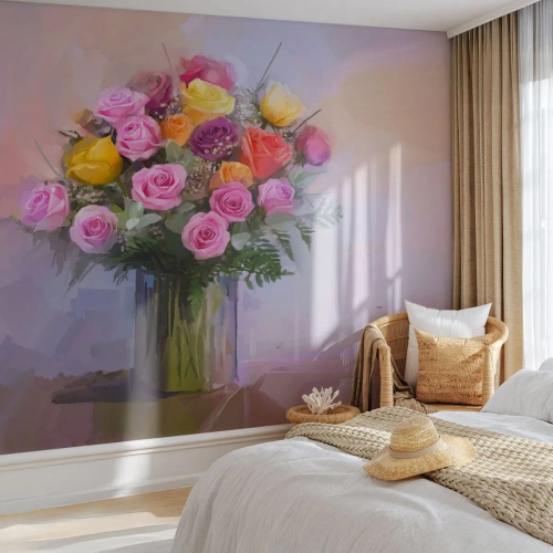 Fotomural Premium Canvas - Belleza inmortalizada - Jarrón con flores, Ramo de flores, Pedazo - 400x280 cm