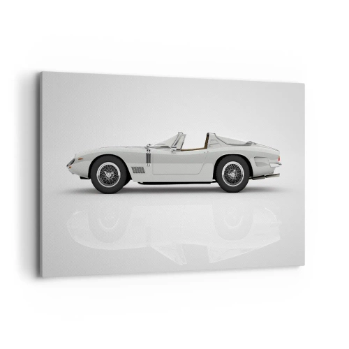 Cuadro sobre lienzo - Impresión de Imagen - Clásico convertible blanco sobre fondo claro. - 120x80cm - Una promesa de diversión - Decoración de pared moderna para salón y dormitorio ARTTOR