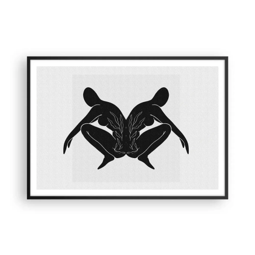 Póster en marco negro - Siluetas negras en posición simétrica sobre un fondo blanco. - 100x70cm - Un alma compartida - Decoración de pared moderna para salón y dormitorio ARTTOR