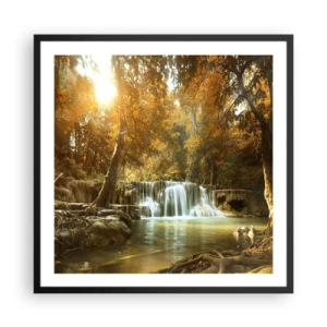 Póster en marco negro - Una cascada en el parque - 60x60 cm