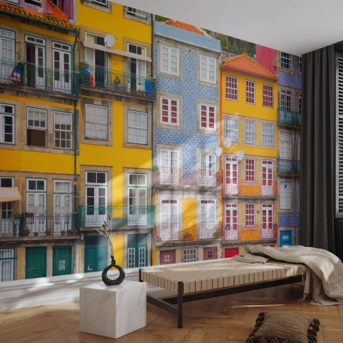 Fotomural Premium Sand - Los colores de la ciudad vieja - Ciudad, Oporto, Arquitectura - 250x175 cm