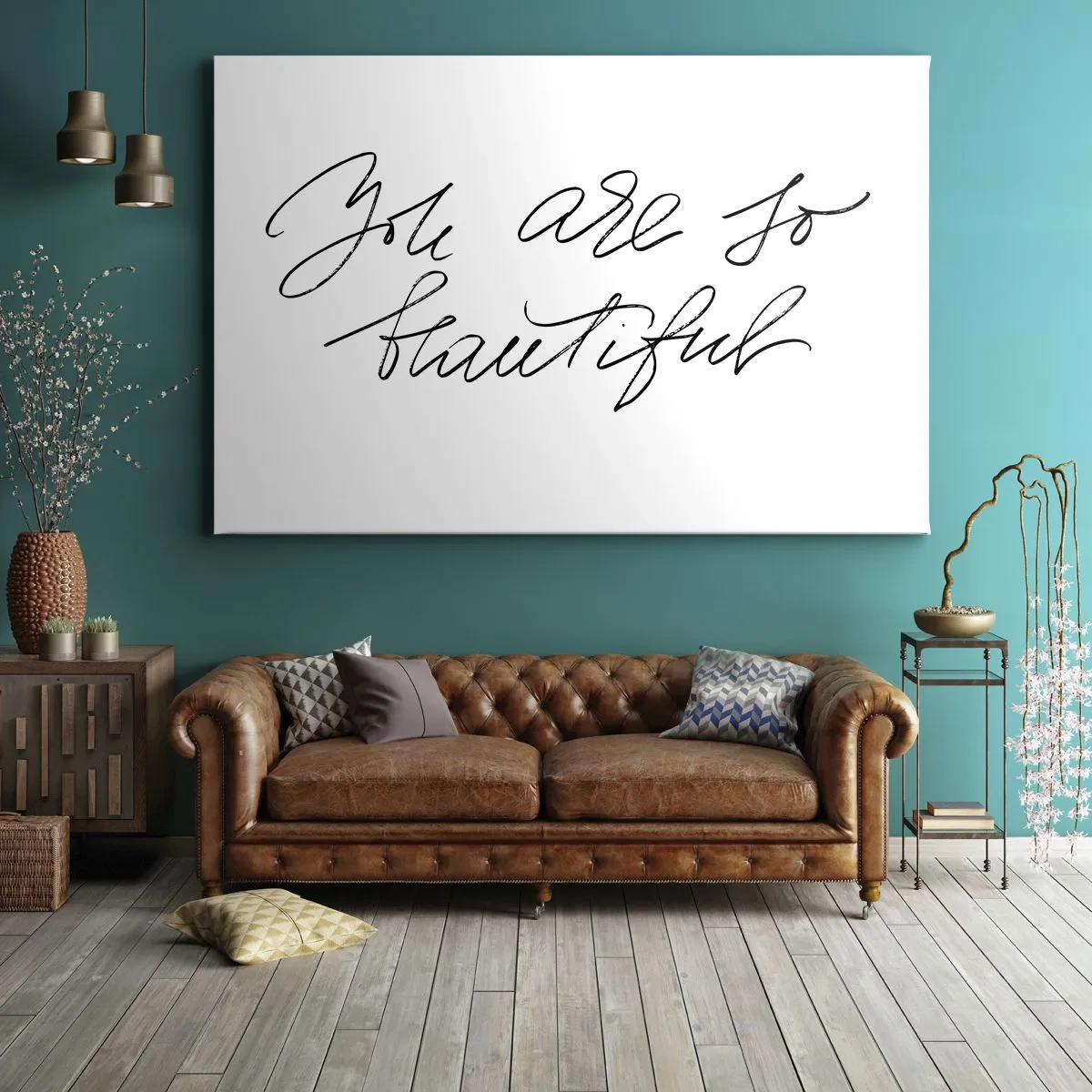 Cuadro sobre lienzo - Impresión de Imagen - Inscripción en blanco y negro 'Eres tan hermosa' - 70x50cm - De verdad, créeme - Decoración de pared moderna para salón y dormitorio ARTTOR