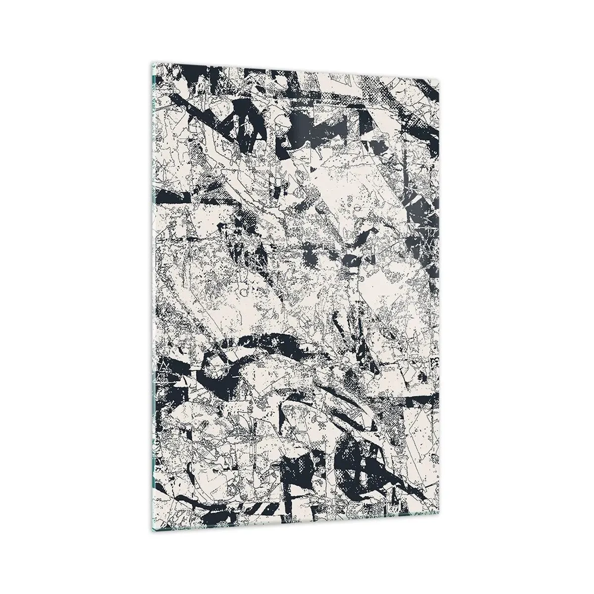 Cuadro sobre vidrio - Impresiones sobre Vidrio - Composición abstracta en blanco y negro con un diseño dinámico. - 70x100cm - La interpenetración de los opuestos - Decoración de pared moderna para salón y dormitorio ARTTOR