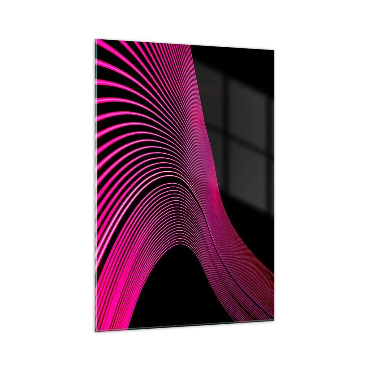 Cuadro sobre vidrio - Impresiones sobre Vidrio - Líneas futuristas en tonos rosa sobre fondo negro. - 70x100cm - Avenida de luz - Decoración de pared moderna para salón y dormitorio ARTTOR
