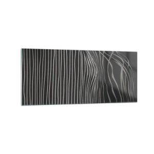 Cuadro sobre vidrio - Impresiones sobre Vidrio - Líneas blancas sobre un fondo gris oscuro en una disposición abstracta. - 120x50cm - Ritmo y acento - Decoración de pared moderna para salón y dormitorio ARTTOR