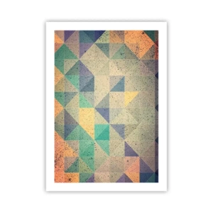 Póster - Abstracción colorida con un patrón geométrico de triángulos. - 50x70cm - República de los triángulos - Decoración de pared moderna para salón y dormitorio ARTTOR