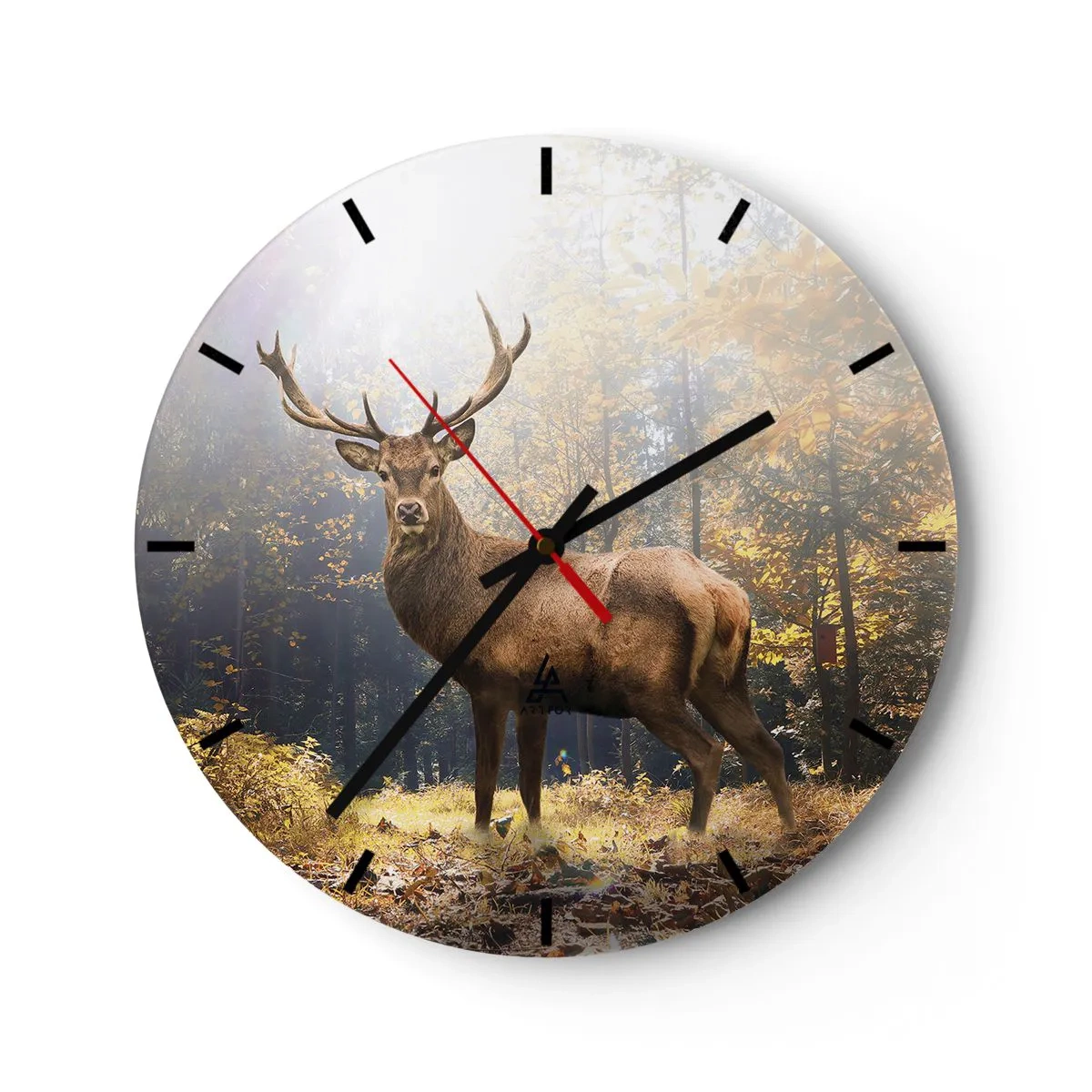 Reloj de pared - Reloj de vidrio - Un ciervo majestuoso en un bosque otoñal - 30x30cm - Con toda la majestuosidad - Decoración de pared moderna para salón, cocina y dormitorio ARTTOR