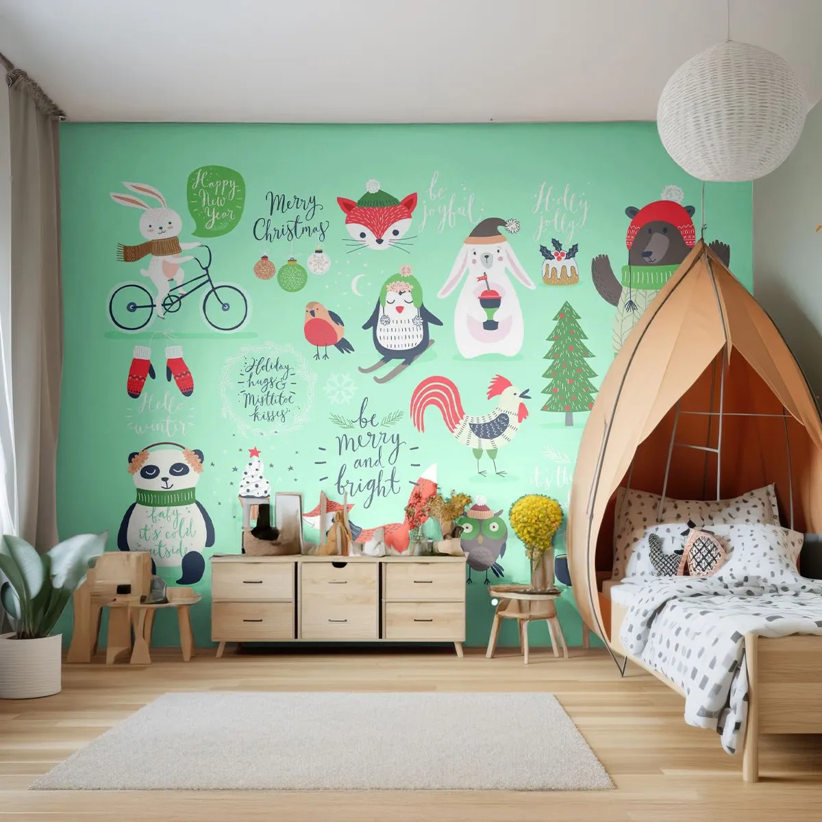Fotomural Standard Eco - ¡Que siempre sea Navidad! - Para niños, Invierno, animales felices - 200x140 cm