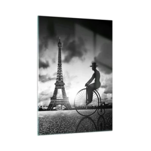 Cuadro sobre vidrio - Impresiones sobre Vidrio - Torre Eiffel con bicicleta retro en blanco y negro - 50x70cm - Añoranza de la Belle Epoque - Decoración de pared moderna para salón y dormitorio ARTTOR