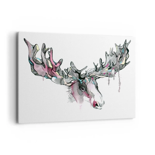 Cuadro sobre lienzo - Impresión de Imagen - Acuarela artística de un alce con ricas astas. - 120x80cm - La corona del rey del bosque - Decoración de pared moderna para salón y dormitorio ARTTOR