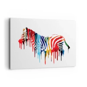 Cuadro sobre lienzo - Impresión de Imagen - Cebra abstracta en colores coloridos con efecto de pintura. - 100x70cm - No solo blanco y negro - Decoración de pared moderna para salón y dormitorio ARTTOR