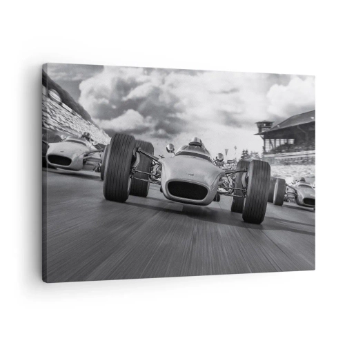 Cuadro sobre lienzo - Impresión de Imagen - Carrera de coches clásicos en movimiento - 70x50cm - ¡Hay poder! - Decoración de pared moderna para salón y dormitorio ARTTOR