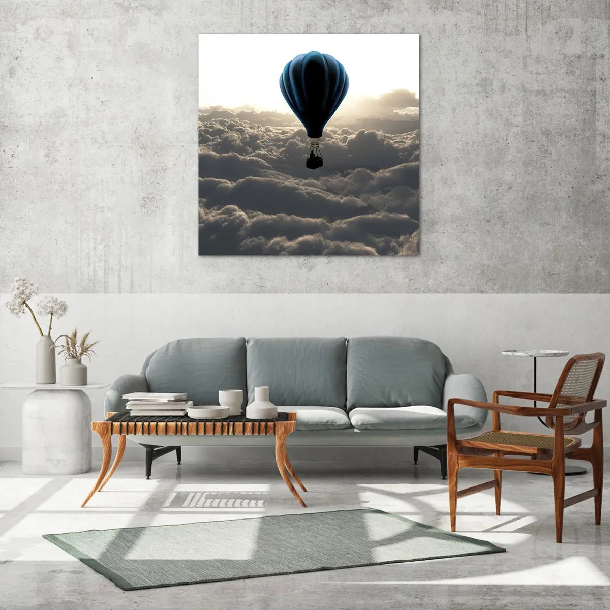 Cuadro sobre vidrio - Impresiones sobre Vidrio - Un viajero por encima de las nubes - 60x60 cm