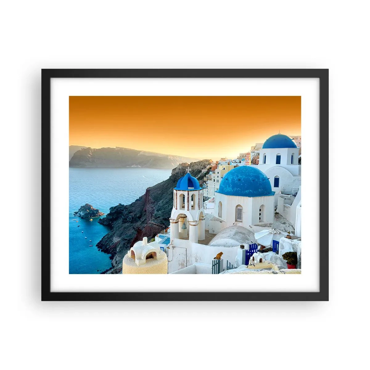 Póster en marco negro - Santorini - el abrazo a las rocas - 50x40 cm
