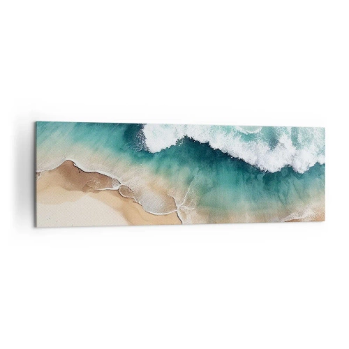 Cuadro sobre lienzo - Impresión de Imagen - Vista de la playa y las olas del mar en tonos turquesa. - 160x50cm - Un encuentro eterno - Decoración de pared moderna para salón y dormitorio ARTTOR