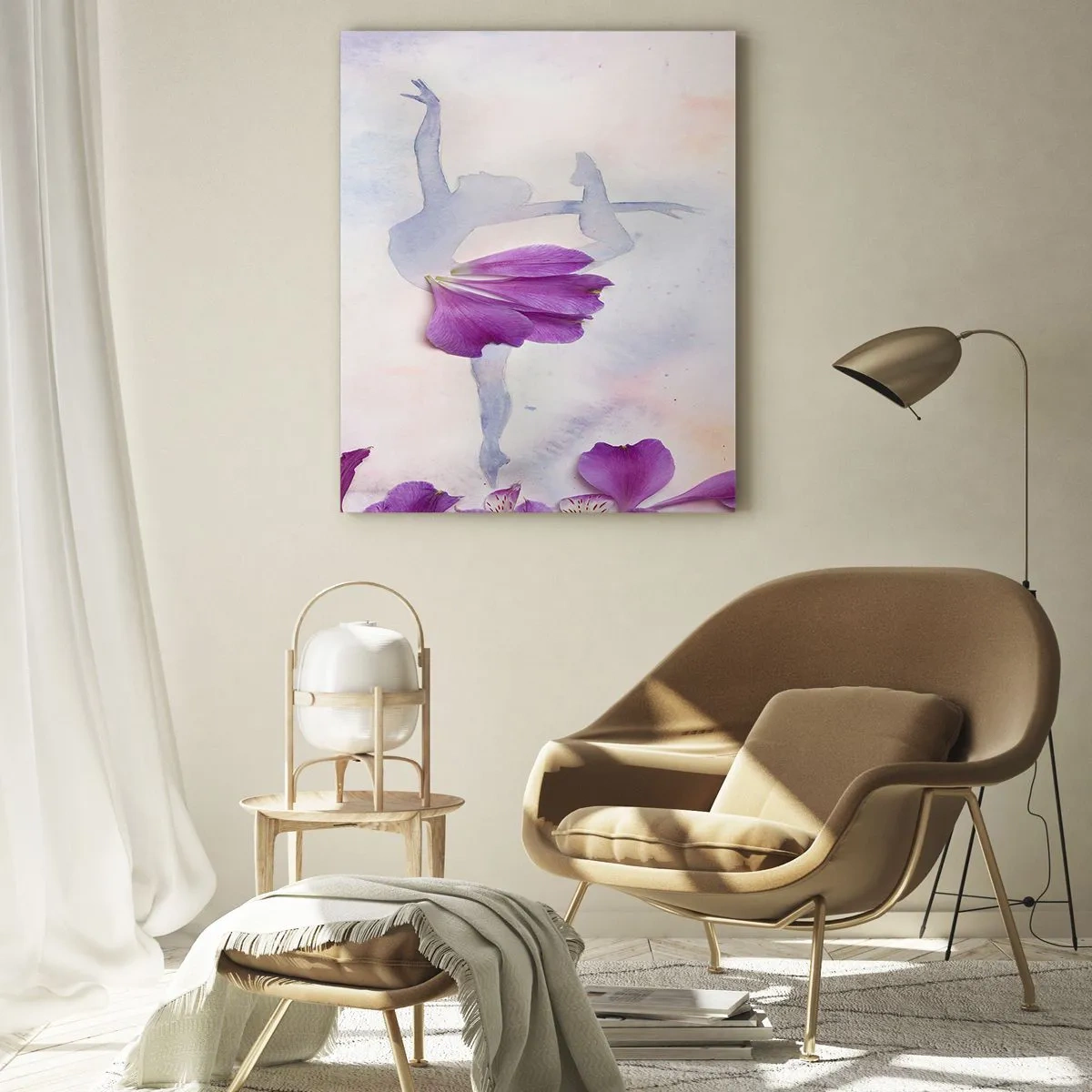 Cuadro sobre vidrio - Impresiones sobre Vidrio - Silueta de una bailarina con una flor en una composición artística. - 50x70cm - Suave como una flor - Decoración de pared moderna para salón y dormitorio ARTTOR