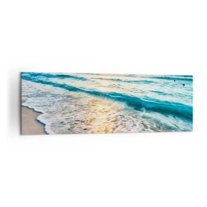 Cuadro sobre lienzo - Impresión de Imagen - Amanecer sobre una playa tranquila con olas. - 160x50cm - Un espectáculo digno de ver - Decoración de pared moderna para salón y dormitorio ARTTOR