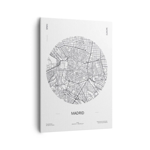 Cuadro sobre lienzo - Impresión de Imagen - Mapa de Madrid en estilo minimalista en blanco y negro - 50x70cm - Anatomía de Madrid - Decoración de pared moderna para salón y dormitorio ARTTOR