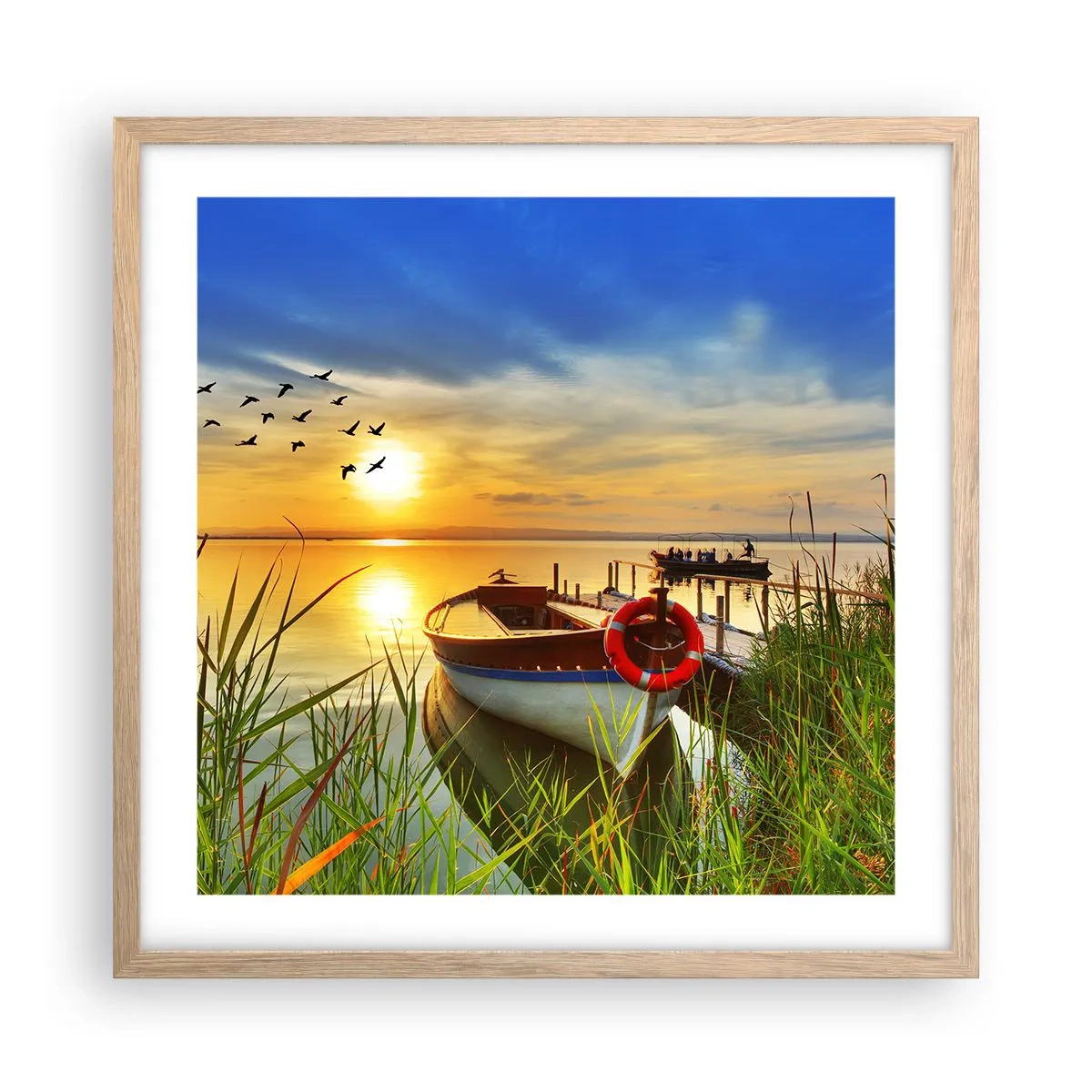 Póster en marco roble claro - Los cormoranes están volando - 50x50 cm