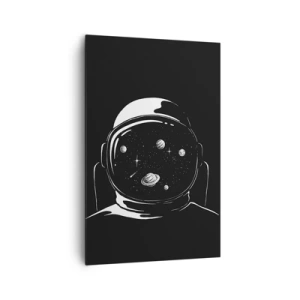 Cuadro sobre lienzo - Impresión de Imagen - Un casco de astronauta minimalista con vistas al espacio. - 80x120cm - Bonita vista - Decoración de pared moderna para salón y dormitorio ARTTOR
