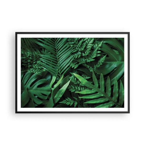 Póster en marco negro - Hojas tropicales verdes en una composición densa y natural. - 100x70cm - Abrazo verde - Decoración de pared moderna para salón y dormitorio ARTTOR